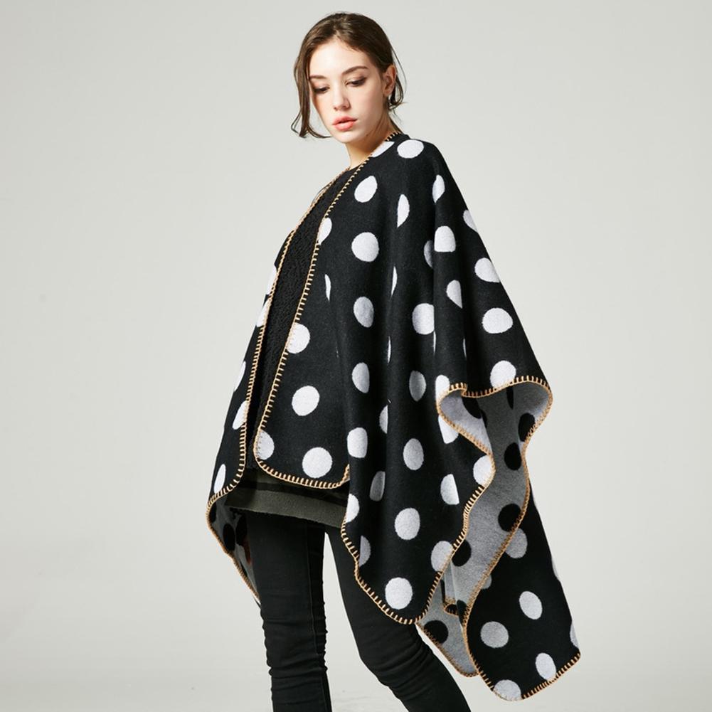 Female Lengthened Thick Furcal Round Dot Cloak Fashionable Tippet Shawl for Winter Autumn Christmas Gift