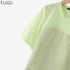 ZANZEA Women Casual Round Neck Short Sleeve Patchwork Irregular Blouse