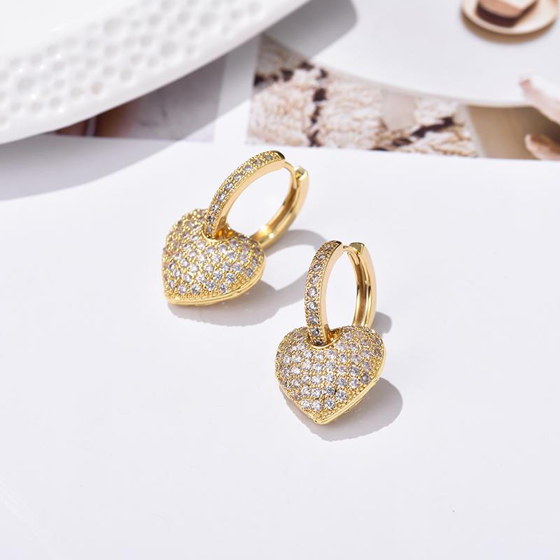 Luxury Romantic Love Heart Hoop Earrings For Women Zincon Crystal Geometric Gold Color Elegant Wedding Bride Earrings Jewelry