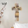 Farmhouse Living Room Decor Easter Wooden Cross Ornament, Rustic Hanging Pendant with Hemp Rope Wall for Decor, Religious Home Decoration, Solid Wood