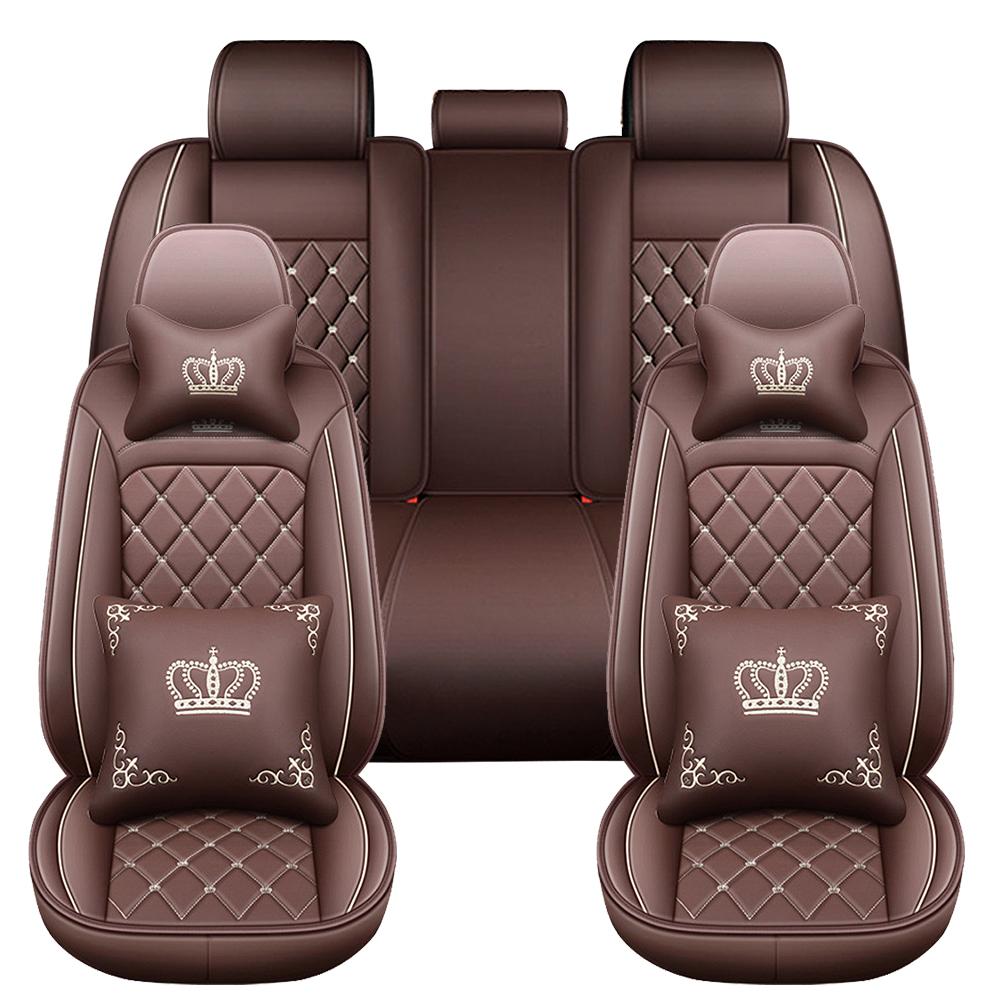 5-Seat PU Leather Car Seat Covers Full set Universal Luxury Front Rear Seat Cushion Anti-scratch Protection кофейный
