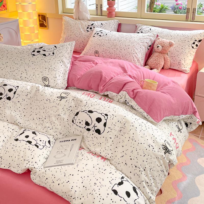 Class A Maternal And Infant Grade Washed Cotton Four-Piece Set Cotton Cartoon Small Fresh Pure Cotton Mattress Quilt Cover 3Pcs Set