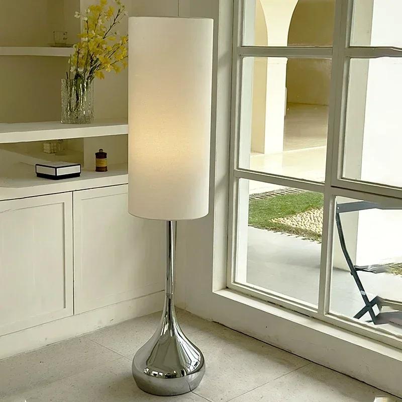 Modern Cream Style Fabric Shade Led Floor Lamp Bedroom Living Room Bedside Lamp Home Decor Sofa Corner Standing Light
