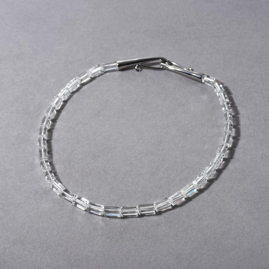 Premium Metal Copper Platinum Plated Square White Crystal Beaded Necklace Women'S Light Luxury Cold Wind Temperament Clavicle Chain