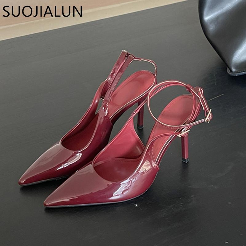 Fashion SUOJIALUN 2025 Spring New Brand Women Sandal Fashion Ankle Strap Ladies Elegant Slingback Shoes Thin High Heel Pointed Toe Pumps