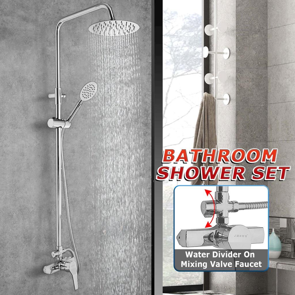 Copper Thermostatic Shower Set Hot/Cold Shower Faucet Rain Shower Set Shower Faucet Bathtub Round Shower Head Sprayer Silver