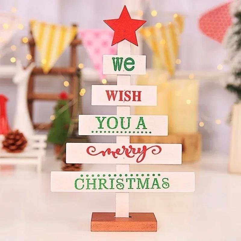 New Christmas Mini Wooden Merry Christmas Tree Home Desk Table Decor Pendants Xmas Tree Ornaments Christmas Decor Happy New Year