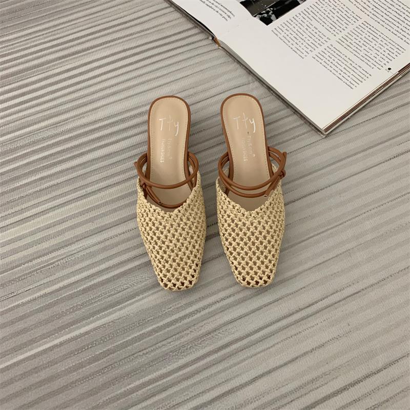 Bailamos Summer New Women Slippers Shallow Slip On Women Mules Shoes Square Low Heel Ladies SandalS Casual Outdoor Slides