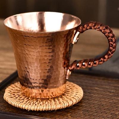 Vintage Pure Copper Mug,Handcrafted Hammer Texture Weave Handle Breakfast Mule Milk Beer Coffee 170ml Cup,Tea Tumbler Tableware