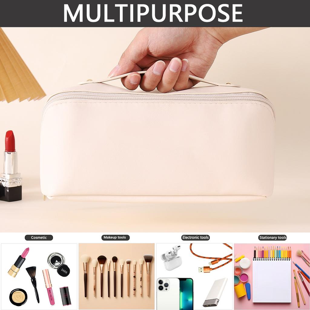 Travel Makeup Bag Large Capacity Women's Cosmetic Bag Waterproof PU Leather Zipper Soft Handle Portable for Skincare