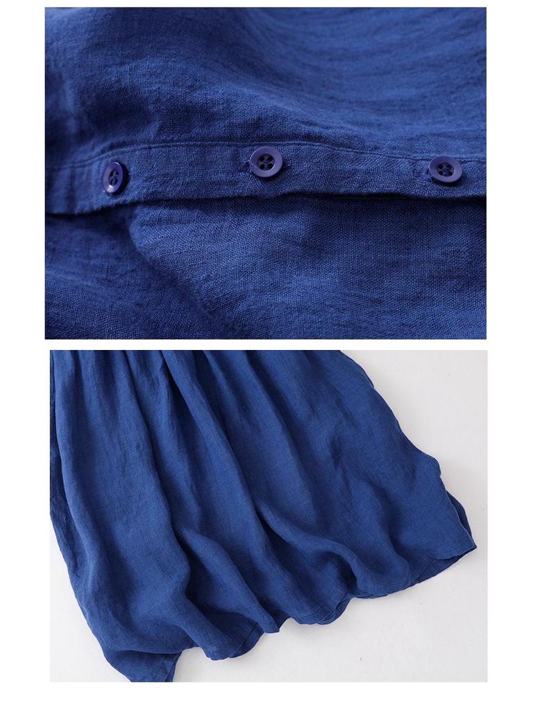 2025 Early Autumn Women's High-End Cotton Linen Ruffle Collar Mid-Length Dress - Light Luxury & Slimming Fit