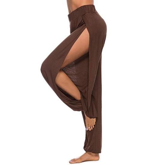 Women Harem Pants High Waist Side Slit Design Wide Leg Casual Trousers Solid Color Hip Hop Style Yoga Dance Pants