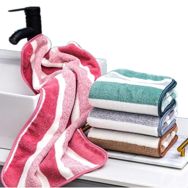 1Pc 34x75cm Coral Velvet Striped Water Absorbent Face Washcloth Bathroom Wipe Hair Quick-drying Hand Towel