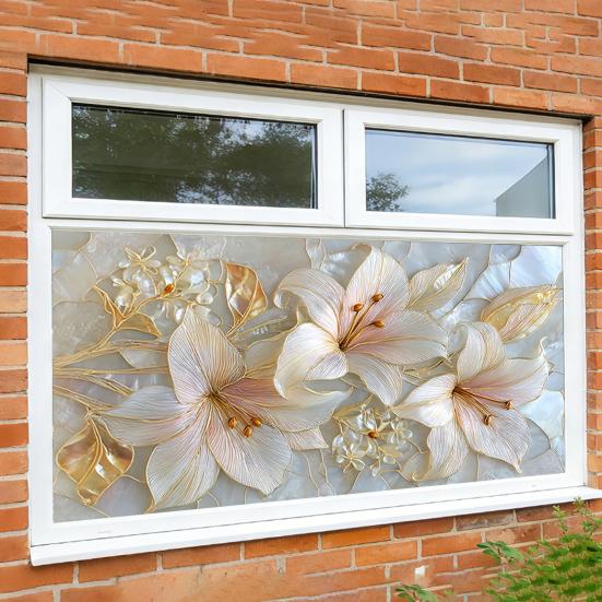Film de fenêtre floral pour la vie privée, amovible, statique, film de protection de la vie privée, film de fenêtre décoratif imperméable pour la maison, la salle de bain, la cuisine