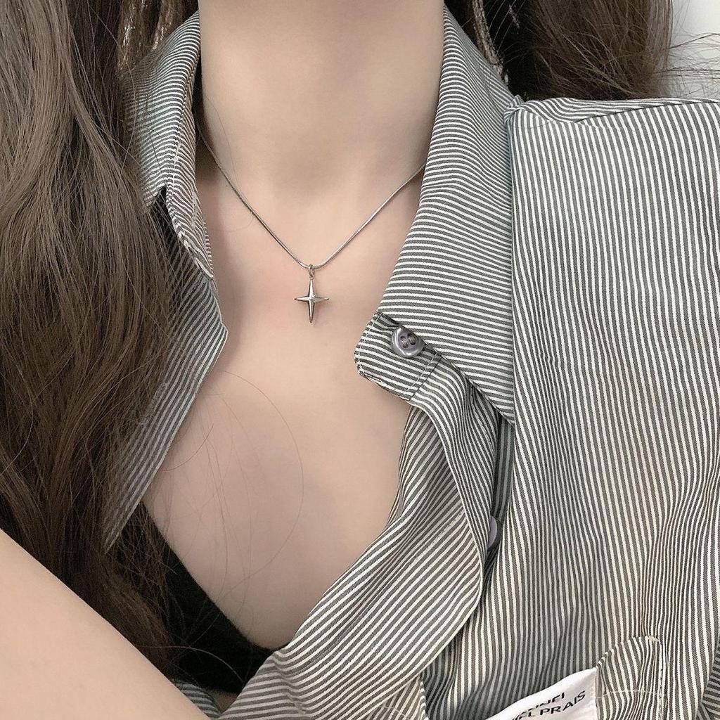 Trendy Star Cross Pendant Necklace - Casual, Luxurious, Versatile Clavicle Chain with Snake Bone Design