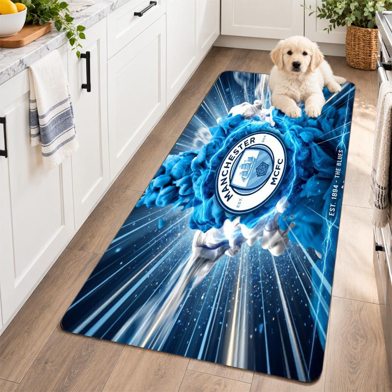 Flannel Kitchen Mat Manchester City Soft Area Rug Non Slip Floor Carpet Home Decoration