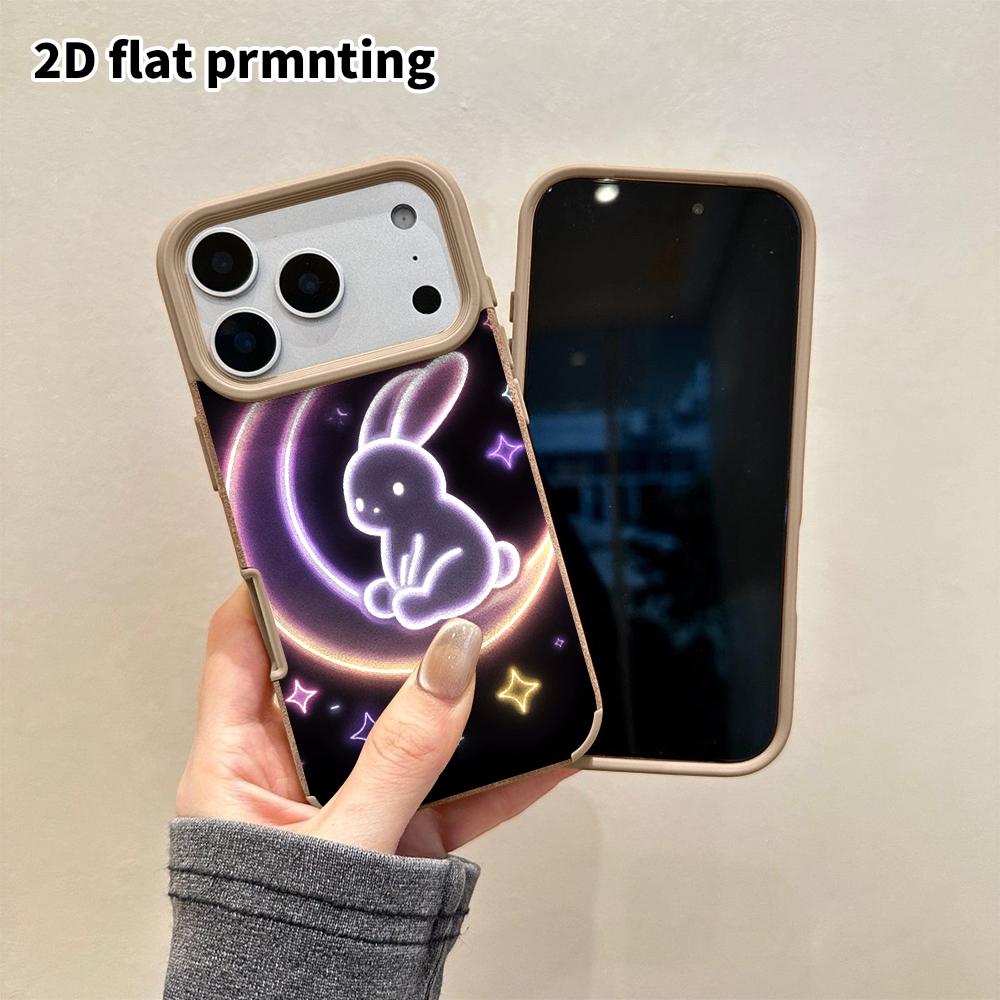 Phone Case: 2D Flat Lambskin Suitable for iPhone 18 17 16 15 14 13 Pro Film Protective Case, Neon Little Rabbit, Christmas and Halloween Gift