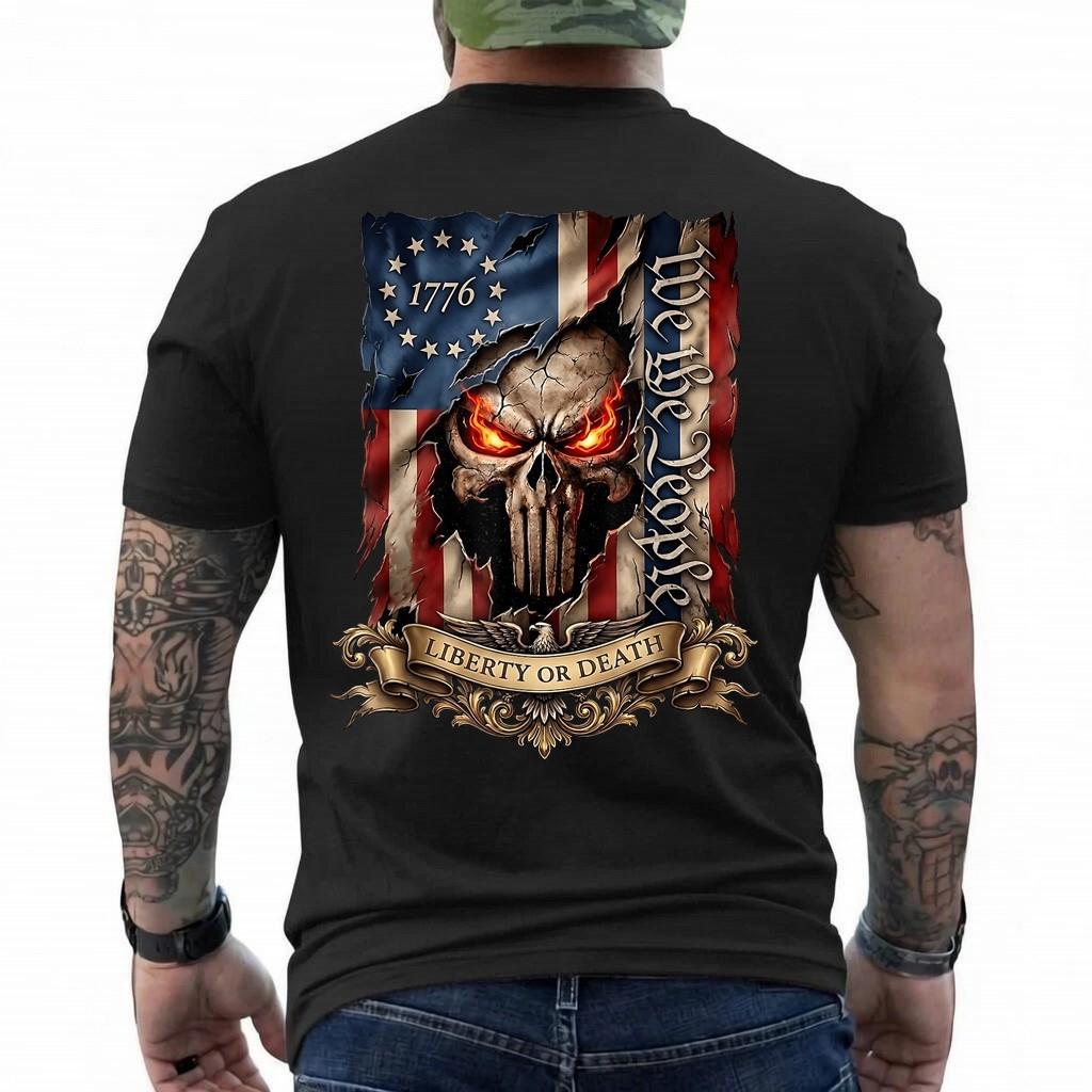 1776 Liberty Or Death We The People Patriotic Skull July 4th T-Shirt 3XL