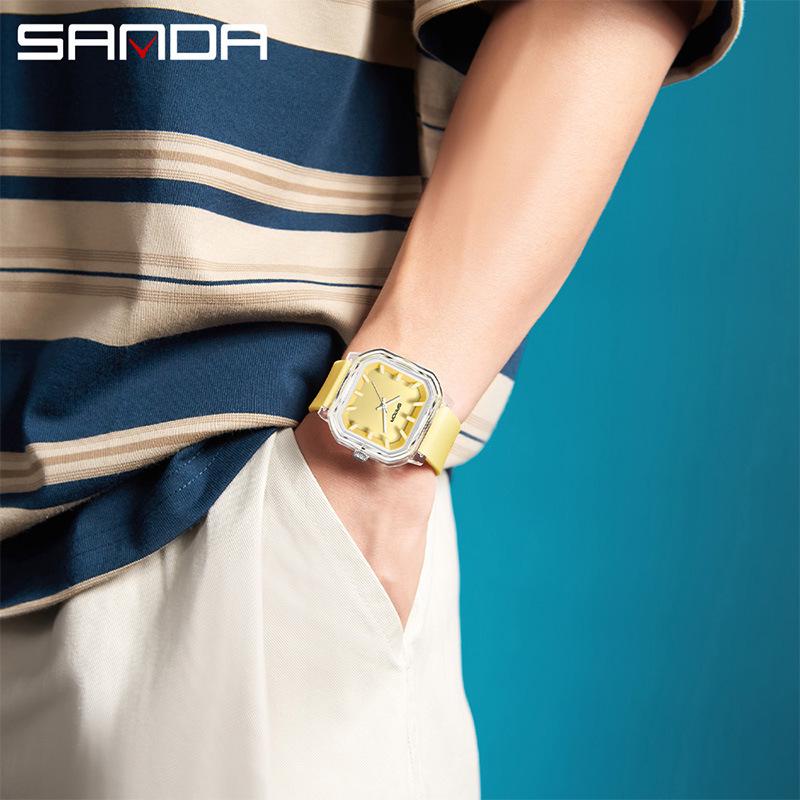 Sanda Colorful Minimalist Student Quartz Watch with 3D Scale and Waterproof Design