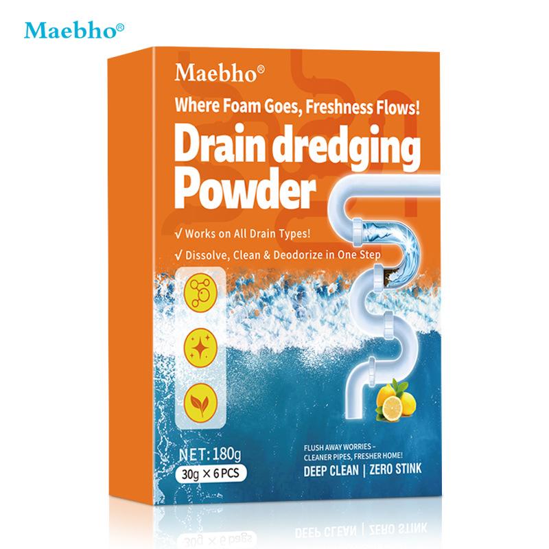 Sewage Rapid Drainage Cleaner Powder, Kitchen Sink and Toilet Pipes, Floor Drain Plug, Hair and Grease Remover, Deodorizer