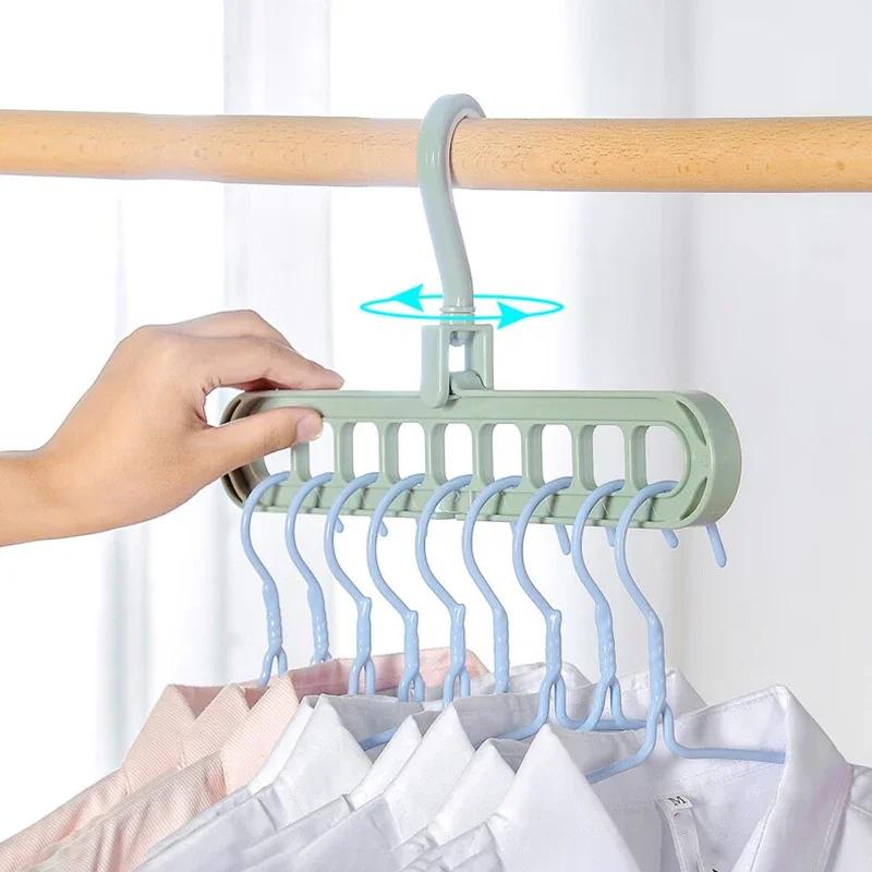 1pcs 9-Hole Wardrobe Storage Rack Multifunctional Foldable Clothes Drying Rack Storage Clothes Rack Space-saving Clothes Hanger