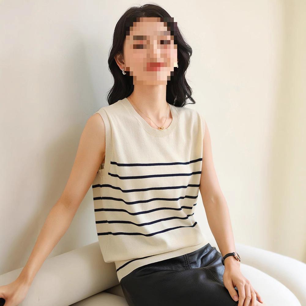 Women's Summer Striped Cotton Knit Sleeveless Sweater Vest - Age-Reducing Fashion Top