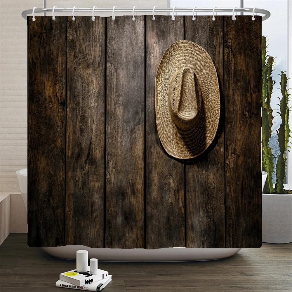 Rustic Shower Curtain Vintage Vertical Wood Planks Distressed Rustic Hardwood Design Fabric Bathroom Decor Curtain with Hooks