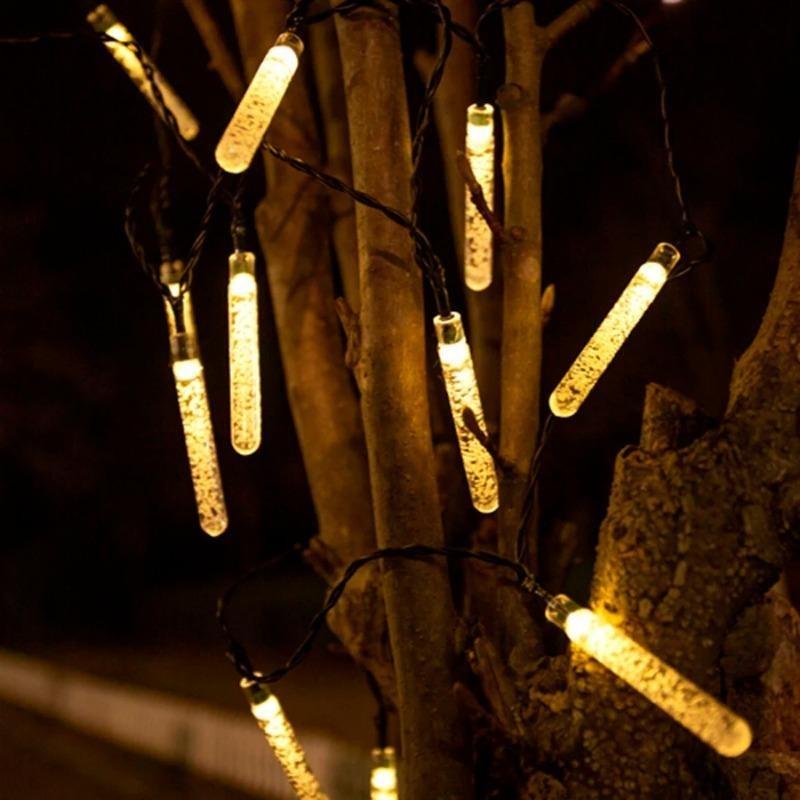 Christmas Decor Outdoor Solar Powered String Lights 20/50/100 LED Cylindrical Bubble Wand Lights for Wedding Party Birthday Garden Camping