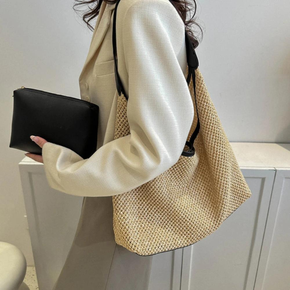 Casual Beach Summer Popular Woven Mother-in-law Bag Fashionable One-shoulder Seaside Travel Beach Straw Bag Women Handbags