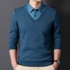 ROMON Men's Faux Two-Piece Wool Silk Blend Patterned Sweater