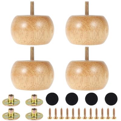 4 Pcs Furniture Legs Wooden Solid Furniture Feet Round Foot Table Feet Non-slip Chair Reet with 4 Screws DIY
