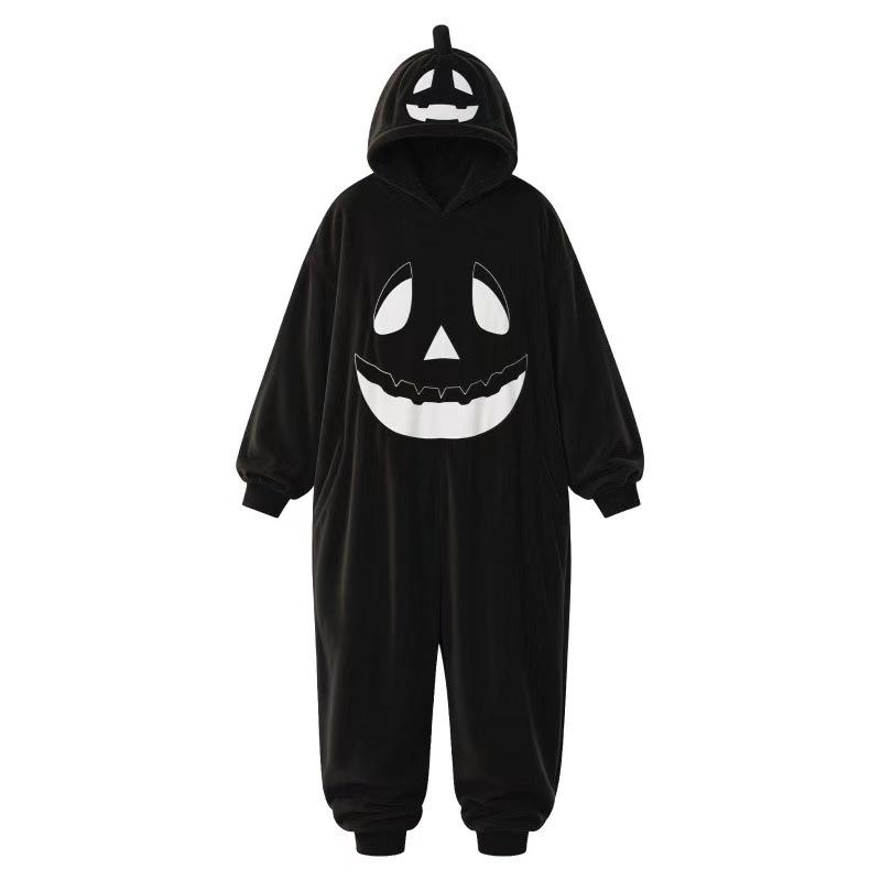 Pigiama Intero in Pile Corallo Autunno/Inverno con Zip - Spesso, di Velluto e a Tema Halloween per Uso Interno ed Esterno