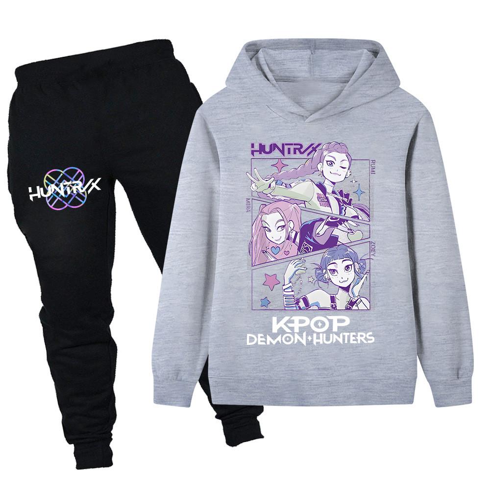 PB1198 Kinder Jungen Mädchen Kpop Mira Zoey Rumi Druck Langarm Kapuzenpullover Hose Hosen Kleidersets
