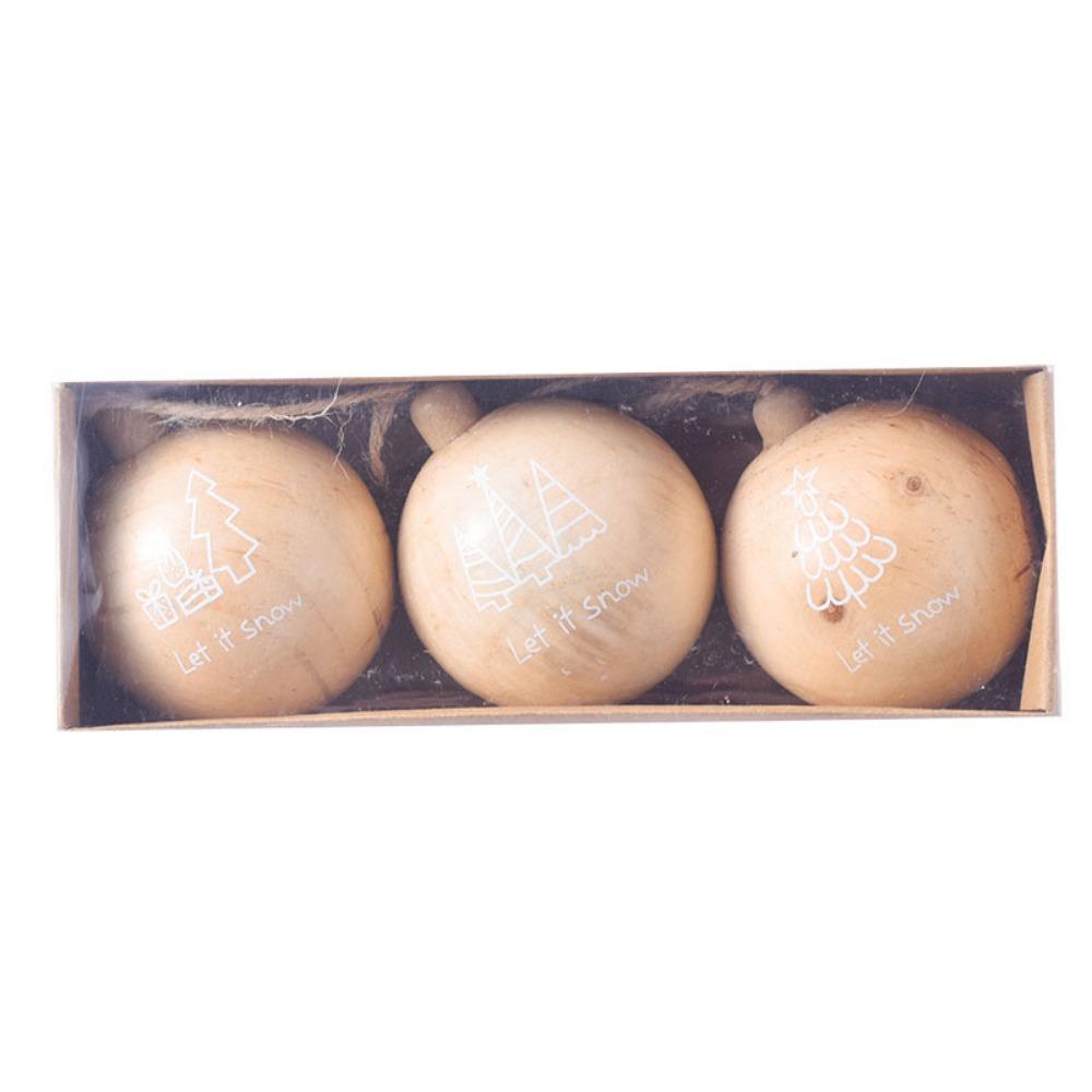 3Pcs 6cm Wooden Christmas Balls Shatterproof Decorative Christmas Tree Pendants Reusable Christmas Ball Decorations Party Favors