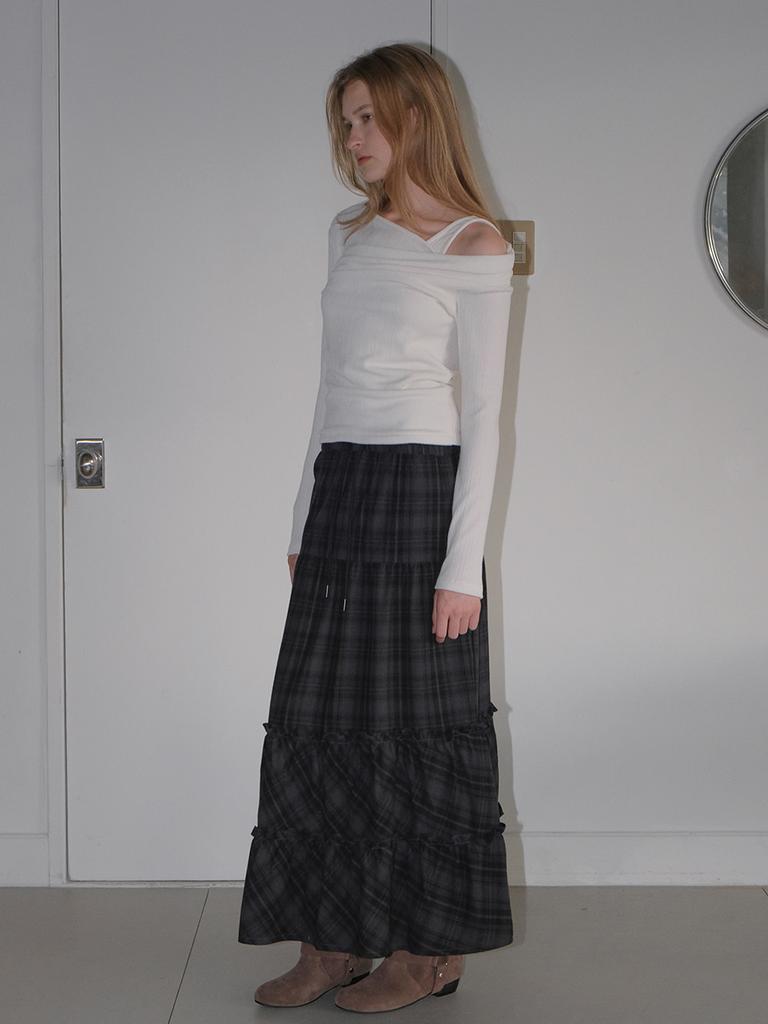 Etmont Check Tiered Long Skirt, Black