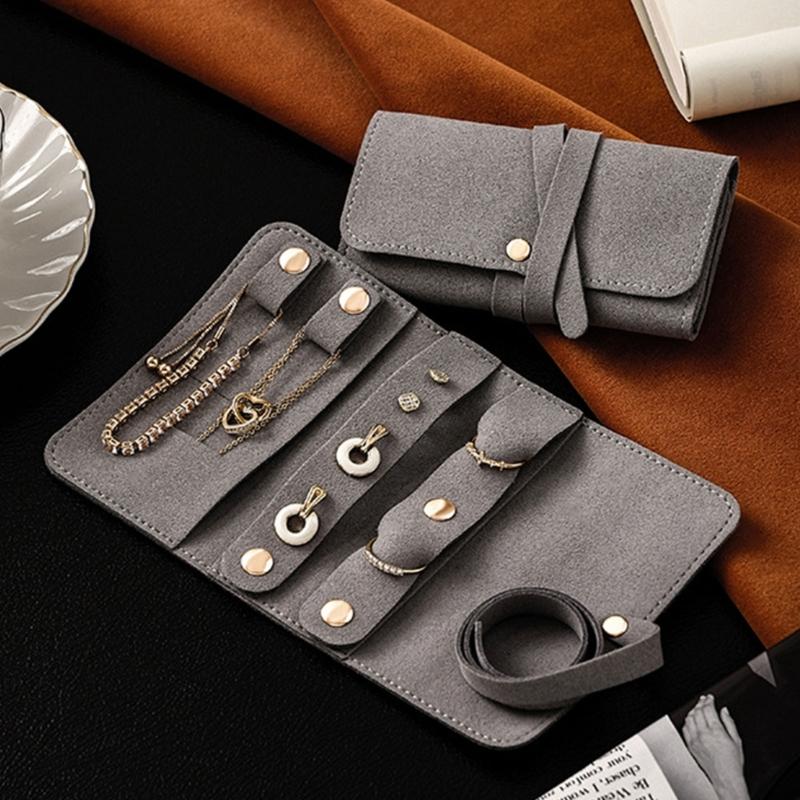Portable Jewelry Roll Case  Leather Multi Layer   For Necklace Earring Rings Travel Packaging Organizer Earrings Bag