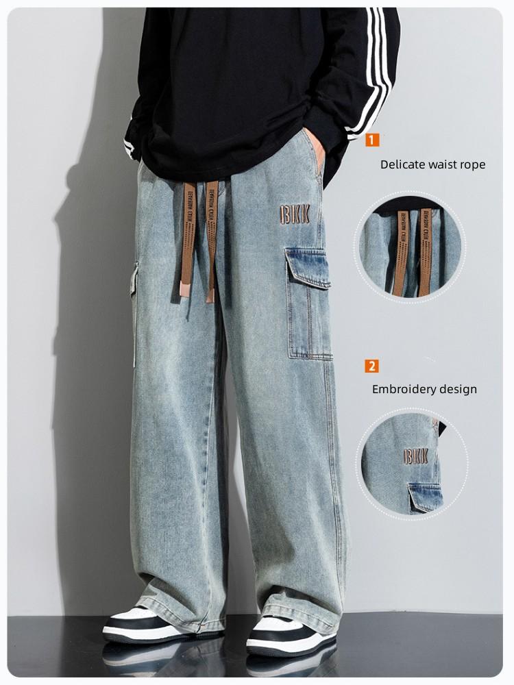 Herrenjeans im American Vintage Wash-Stil für Frühling und Herbst, neue Mode, High Street-Design, Sinn für weite Hosen