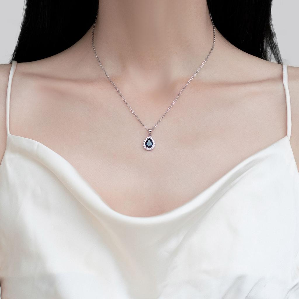 S925 Sterling Silver Water Drop Necklace Fashionable Super Flash Exquisite Sapphire Collarbone Chain High-End E-Commerce Neck Chain