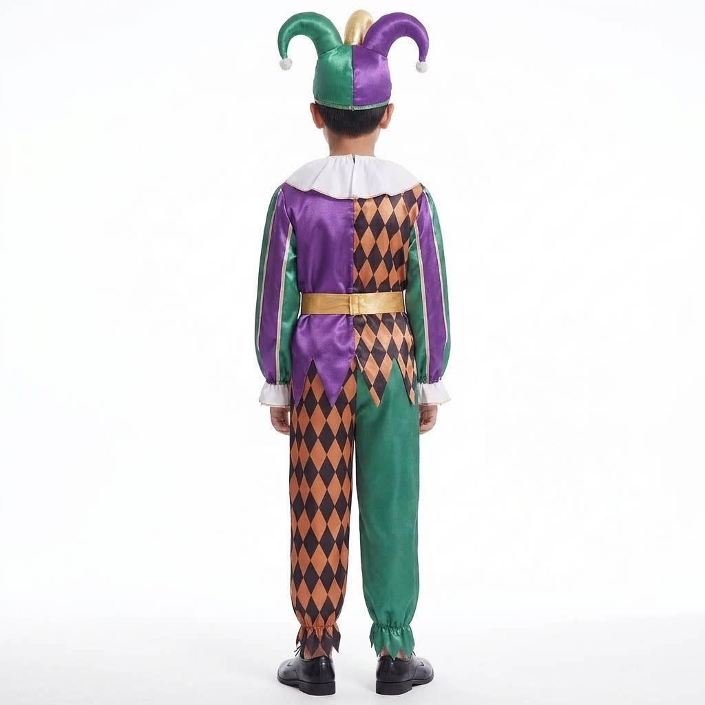 Carnival Clown Costume Set With Satin Fabric For Stage Performance In Adult And Teen Sizes