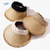 UV Protection Empty Top Straw Hat Woven Straw Empty Top Sunscreen Hat Wide Brim Lightweight Folding Sunshade Hat Summer Outdoor