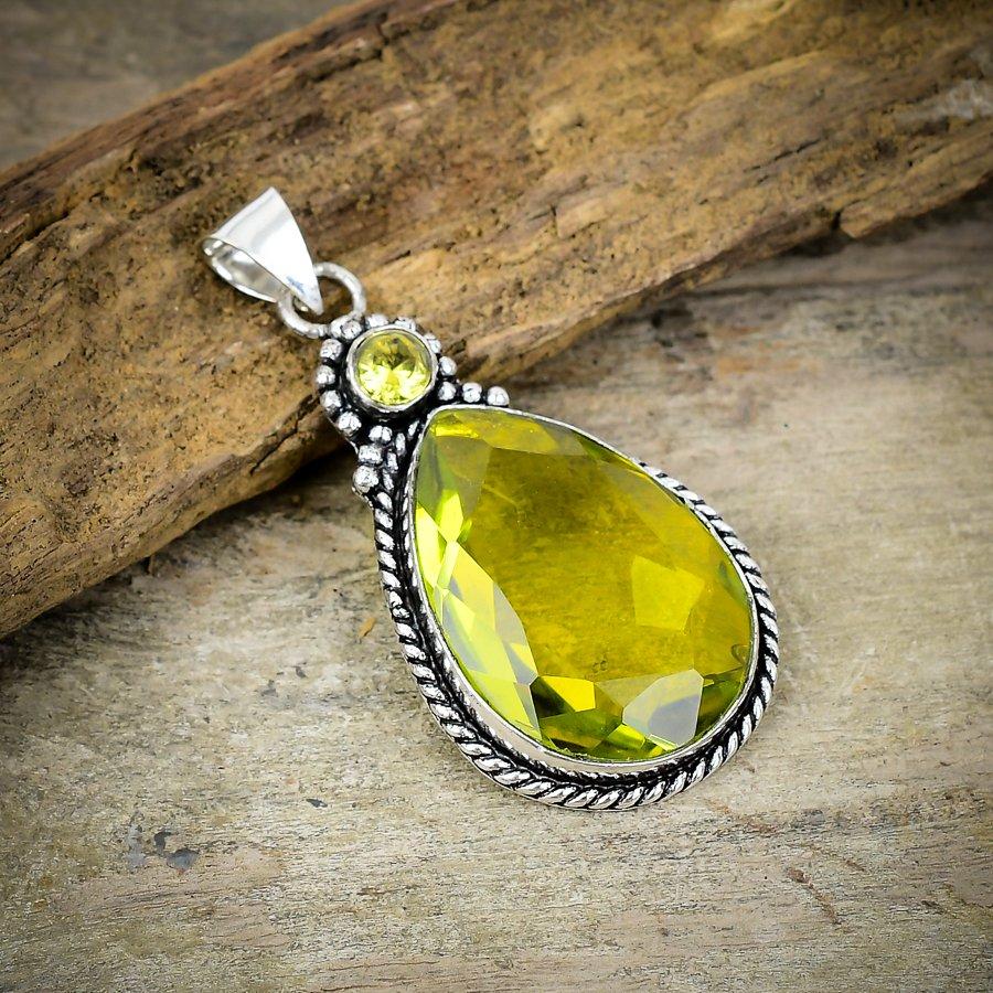 Lemon Topaz Gemstone Handmade 925 Sterling Silver Jewelry Pendant 2.36" M-191