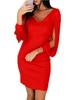 Elegant V-neck Tassel Long Sleeve Bodycon Mini Dress for Women - European & American Style 2026