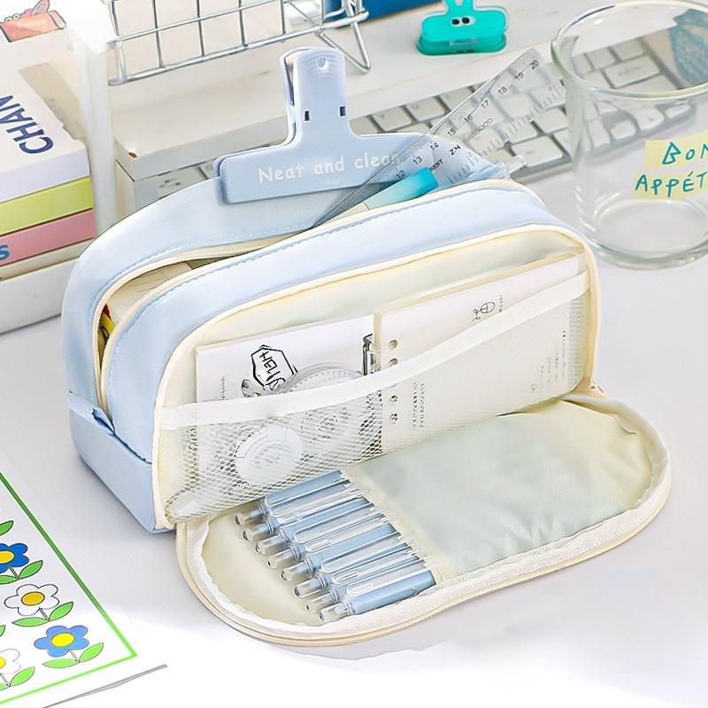 Simple Practical Large Capacity Pencil Bag Multiple Sections Storage Pencil Case School Supplies Student Stationery Gift