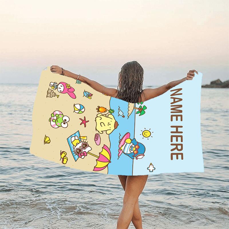 1pc Sanrio4 Beach Towel with Custom Name, Beach/Swimming/Bath/Picnic/Camping Towel, Suitable for Seaside Beaches
