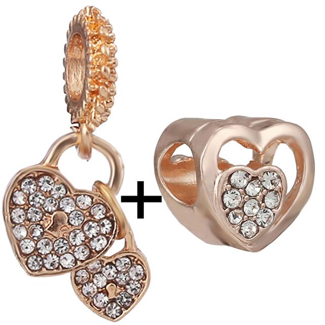 2pcs /Lot New Trend Crown Feather Zircon Hollow Leaves Beads Fit Original Brand Charms Silver Color Bracelets Women Diy Jewelry