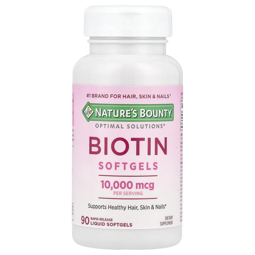 Nature's Bounty, Optimal Solutions®, Biotin Softgels, 10,000 mcg, 90 immediate-release liquid softgels