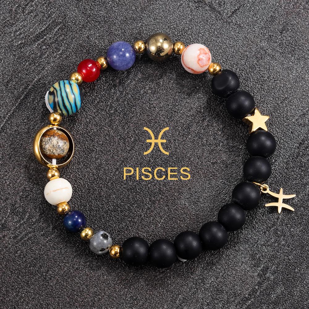 1PC Cosmic Planet Beaded Twelve Constellation Bracelet, Black Stone Twelve Constellation Beaded Bracelet