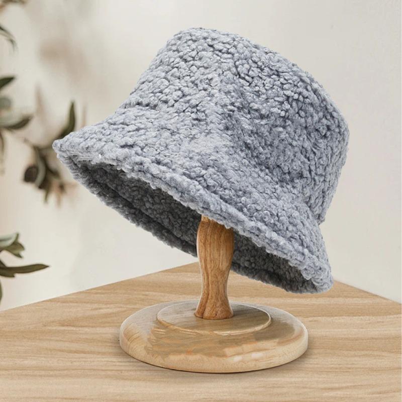 Autumn and winter thermal basin hat retro bucket hat word men and women lamb wool bucket hat