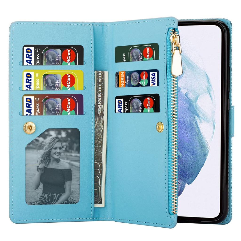 Applicable to Samsung S26 mobile phone leather case A57 star laser engraving multi-card zipper wallet protective case A55 glitter case