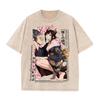 2026vintage Lavato Beige Kimono Anime Ragazza Fiore di Ciliegio Grafica T Shirt Stile Giapponese Stampa Oversize Casual Manica Corta T-shirt